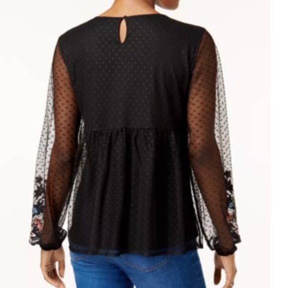 COPY - Style & Co Embroidered Swiss Dot Mesh Blouse - Picture 2 of 7
